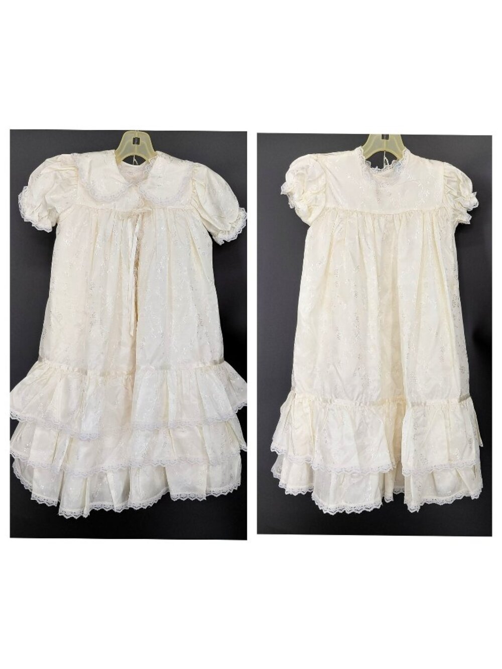 Vint 70s Christening Baptism Gown Dress Coat Jacket Set 3-6 Months White Lace